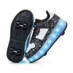 Ecelen chaussures  roulettes pour enfant ? baskets  quatre roues rtractables avec lumires ? noir ...