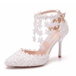 Ecelen chaussures  talons hauts blanches pour femme avec fleurs dcoratives ? chaussures lgantes pour ...