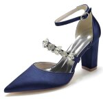 Ecelen escarpins femme  bout pointu ? talons pais avec strass ? chaussures de mariage et soire ? bleu ...