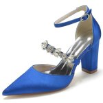 Ecelen escarpins femme  bout pointu ? talons pais avec strass ? chaussures de mariage et soire ? bleu ...