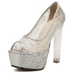 Ecelen escarpins femme dentelle transparente ? talons hauts  paillettes ? chaussures de soire et de ...
