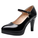 Ecelen escarpins femme  talon haut 9cm ? bout rond ? style classique et lgant ? design noir avec bride ...