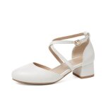 Ecelen escarpins femme  talon moyen ? bride croise avec boucle ? bout rond ? confort quotidien ? blanc ...