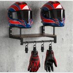 Ecelen etagere souple support casque moto mural avec tagre en bois et crochets ? rangement casque gants ...