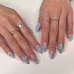 Ecelen faux ongles press on bleu avec strass - 24pcs ongles amande dcor toiles et c?ursusage uniquemanucure ...