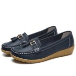 Ecelen mocassins pour femme en cuir verni ? bout rond ? design ajour ? semelle souple antidrapante ...