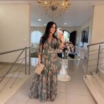 Ecelen - robe de soire longue lgante imprime - col en v - robe de cocktail - verte