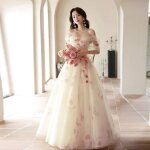 Ecelen robe de soirée en tulle avec fleurs 3d?robe blanche à manches volantes et décolleté en v pour ... Ecelen robe de soirée en tulle avec fleurs 3d?robe blanche à manches volantes et décolleté en v pour ...