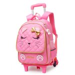 Ecelen sac  dos roulettes enfant ? sac rose paillet avec design de chat et n?ud ? pratique pour cole ...