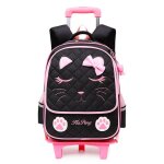 Ecelen sac  dos roulettes enfant ? sac rose paillet avec design de chat et n?ud ? pratique pour cole ...