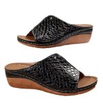 Ecelen sandales compenses dt pour femme - motif croco - confortables et antidrapantes - noir