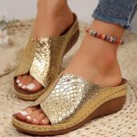 Ecelen sandales compenses dt pour femme - motif croco - confortables et antidrapantes - dor
