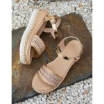Ecelen sandales compenses femme t ? design verni  boucle ? dcor tress ? tendance ? beige