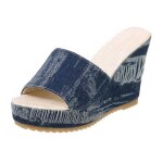Ecelen sandales à talon compensé en denim pour femmes - vintage et tendance - bleu clair Ecelen sandales à talon compensé en denim pour femmes - vintage et tendance - bleu clair