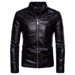 Ecelen veste de moto en cuir pour homme avec col montant - noir Ecelen veste de moto en cuir pour homme avec col montant - noir