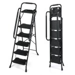 �chelle pliant 5 marches en m�tal costway - plateau � outils - 150kg - p�dales large antid�rapante - ...