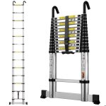 Echelle telescopique 38m en aluminium chelle tlescopique avec barre stabilisatrice et crochets amovibleschar ...