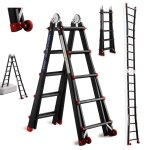 Echelle telescopique 51m aluminiumteeno escabeau 5x5 marchesmarchepieds escamotables dtachable rouescharge ...