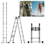 �chelle t�lescopique 5m en acier inoxydable - 2 - en - 1 (forme a / droite) 150kg charge 12 marches - ...