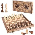 Echiquier - echiquier bois - jeu d�checs - 2 en 1 - bois - pliable - magnetique - 39 x 39cm - pour adultes ...