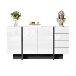 Eco - friendly material durable blanc brillant buffet buffet moderne et minimaliste 2 portes 4 tiroirs ...