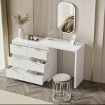 Coiffeuse moderne avec table dappoint table de maquillage 6 tiroirs poign�e plaqu�e or plateau pivotant ...
