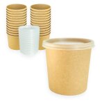 Ecopicnic lot de 50 gobelets � soupe jetables de 470 ml avec couvercle en pp gobelets alimentaires bol ...