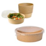 Ecopicnic 50 saladiers pet 1100?ml avec couvercle barquettes jetables repas poke bowls salades plats ...