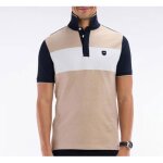 Eden park - eden park - polo � manches courtes en coton stretch beige bande contrast�e coupe ajust�e ...