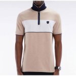 Eden park - eden park - polo � manches courtes en piqu� de coton chin� stretch beige d�tails contrast�s ...