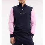 Eden park - polo � manches longues en piqu� coton bicolore rose logo eden park - bleu marine - l