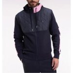 Eden park - sweatshirt zipp� en interlock bimati�re matelass� marine et rose - rom - m