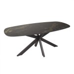Edena - table � manger ovale en c�ramique noir et dor� pi�tement en acier noir