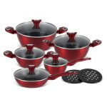 Edenberg 12 pcs. set de casseroles rouges avec casserole couvercle en verre revtement induction eb - ...