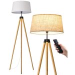 Edishine lampadaire tr�pied en bois contr�le t�l�commande et p�dale e27 ampoule dimmable incluse 3000k ...