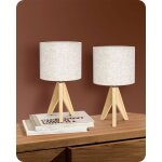 Lampe � poser lot de 2 abat - jour en lin beige e27 douille tr�pied vintage ampoule incluse 36 x 20 x ...