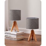 Edishine lampe de chevet ou lampe de table - lot de 2 - 36 x 20 x 20 cm - bois et lin - ampoule led e27 ...