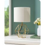 Edishine lampe de chevet lampe de table ampoule led e14 incluse abat - jour pliss� base m�tallique dor�e ...