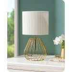 Edishine lampe de table lampe de chevet ampoule led e14 incluse abat - jour pliss� base m�tallique dor�e ...