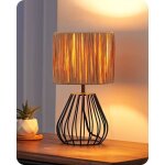 Edishine lampe � poser e14 ampoule led 2700k fournie abat - jour en papier raphia base cage en fer