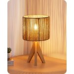 Edishine lampe de table lampe de chevet tr�pied en bois massif e27 ampoule 2700k fournie abat - jour ...