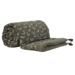 �dredon imprim� 100% coton avec pompon kaki 80x200 cm