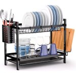 Egoutoire vaisselle cuisine 2 niveaux egouttoir vaisselle inox avec porte - ustensiles et bac dgouttement ...