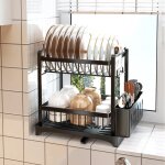 �gouttoir vaisselle cuisine � 2 niveaux en inox noir