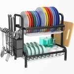 Égouttoir à vaisselle inox 2 Étages avec Égouttoir et support pour couverts - noir Égouttoir à vaisselle inox 2 Étages avec Égouttoir et support pour couverts - noir