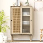 Eifson 100cm buffet en rotin - meuble de rangement avec portes coulissantes - meuble haut en bois - chêne ... Eifson 100cm buffet en rotin - meuble de rangement avec portes coulissantes - meuble haut en bois - chêne ...
