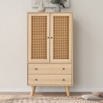 Eifson 120cm buffet en rotin - meuble de rangement avec 2 portes et 2 tiroirs - meuble haut en bois - ... Eifson 120cm buffet en rotin - meuble de rangement avec 2 portes et 2 tiroirs - meuble haut en bois - ...