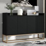 Buffet en bois noir buffet moderne buffet bahut avec 3 tagre et 4 portes pieds en mtal dor noir