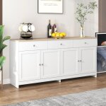 Buffet en bois blanc - buffet bahut - buffet bas salon avec 4 portes et 3 tiroirs - 160 x 37 x 75 cm ...