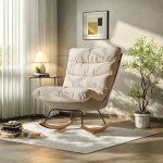 Eifson fauteuil  bascule chaise  bascule avec assise rembourre et dossier haut rocking chair 72x83x93cm ...